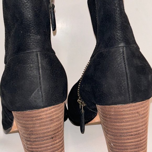 Cole Haan Black Cassidy Suede Leather Boots Size 11 Stacked Wooden Heel Nike Air - Picture 10 of 13